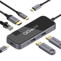 QGeeM USB C Hub Adapter, 6-in-1 Tempered Glass USB C to RJ45 Ethernet Adapter,Type c to HDMI,USB 3.0, with 100W PD,Compatible with MacBook Pro 2019/2018 Ipad Pro,USB C Adapter
