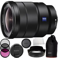 Sony 16-35mm Vario-Tessar T FE F4 ZA OSS E-Mount Lens + 3 Piece Filter Kit (UV + CPL + FLD) + More (Renewed)