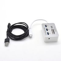 USB C SD Card Reader Type C 7 in 1 Hub for Micro SD/SDHC/SDXC/MS DUO/M2/T-Flash Memory Cards and USB 3.0 x3 Ports for Flash Driver and Charge Phones, include a 6 ft USB to Type C Cable for Smart Phone