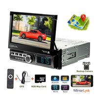 Car Stereo Single Din Car Radio in Dash GPS Navigation 7" Touch Screen Head Unit Support Bluetooth Audio Calling, Car MP5 Player, FM/USB/TF/AUX-in, Mirror Link, Remote Control+Rear View Camera
