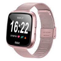 MEFEO Metal Mesh Bands Compatible with Fitbit Versa, Stainless Steel Band Strap with Secure Buckle Wristbands Accessories Replacement for Fitbit Versa/Versa 2/Versa Lite/SE Women Men (Rose Gold)