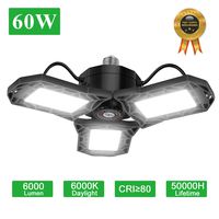 LED Garage Lights, 60W 6000LM Oeegoo Deformable Trilights, 6500K Ceiling Light Adjustable Multi-Position Panels Energy Saving Triple Glow Light for Supermarket, Factory, Warehouse, Office, etc