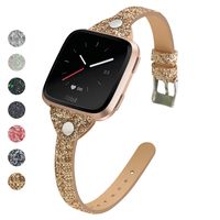 MEFEO Compatible for Fitbit Versa Bands, Bling Leather Slim Band Glitter Strap Wristband Replacment for Fitbit Versa/Versa 2/Versa Lite/Versa SE Women (Copper Gold)