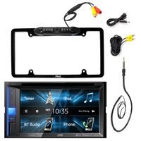 JVC KWV120BT 6.2" Touch Screen Car CD DVD USB Bluetooth Stereo Receiver Bundle Combo With Car License Plate Frame Rear View Colored Backup Parking Camera, Enrock 22" AM/FM Radio Antenna
