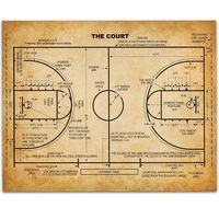 Basketball Court - 11x14 Unframed Patent Print - Great Game Room Decor or Gift Under $15 for Basketball Coaches