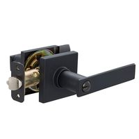 AmazonBasics Contemporary Stamford Door Lever with Lock, Entry, Matte Black