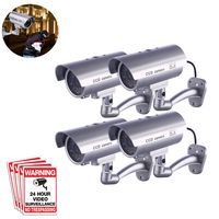 Dummy Security Camera, FITNATE 4 Packs Fake Security Camera CCTV Surveillance System with LED Red Flashing Light for Both Indoor & Outdoor Use + Security Camera Warning Stickers × 4 (Silver)
