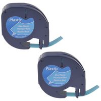 SuperInk 2PK Self-Adhesive LetraTag Label Tape Compatible for DYMO (91335 91225 91205 59426 S0721650) Plastic Black on Blue (12 mm x4 m, 1/2 inch x 13 Foot)
