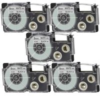 SIKOT XR-9WE Cartridge with Ribbon Label Tape,Black on White Labeling Tape Compatible for Casio KL-120 60 100 750 780 820 7000 7200 8100 P1000 HD1 Portable Label Printer 26' Length 3/8" Width 5-Pack