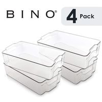 BINO Stackable Plastic Organizer Storage Bins, X-Large - 4 Pack - Pantry Organization and Storage Refrigerator Organizer Bins Fridge Organizer Freezer Organizer Pantry Organizer Pantry Storage