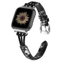 TOYOUTHS Leather Strap Compatible with Fitbit Versa/Versa 2/Versa Lite Bands for Women Men Slim Genuine Leather Replacement Versa Special Edition Wristbands Accessories Bracelet Black/Grey Floral