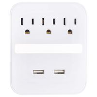 GE Pro USB Charging Surge Protector with Light Sensing Night Light, 3 Outlets, 2 USB Ports, Wall Charger, Dusk to Dawn Sensor, 3 Outlets, 2 USB Ports, 440 Joules, White, 41628