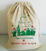 wendana Christmas Tree Printed Christmas Santa Sack Bags Large Burlap with Drawstring Bags for Kids Friends Teens 50 x 75 cm