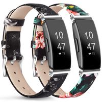 AK [2 Pack] Leather Bands Compatible with Fitbit Inspire HR/Inspire/Ace 2 Fitness Tracker Soft Sport Leather Wristbands Classic Replacement Strap for Women Men (05 Gray Floral/Red Floral, 5.3"-8.0")