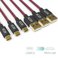 Micro USB Cable, ICZI Micro USB Charging Cable 3ft Micro USB Cable 3 Pack Braided Cord with Gold Plated for Samsung Galaxy S7/S6/S5/Edge, HTC, Motorola, Nokia, LG/G3/G4, Sony and More - Red