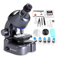 USCAMEL Bresser Kids Microscope Kit 40x-640x Magnification Compound Monocular Beginner Set for Student with Microscope Slides and Coverslips(Black)