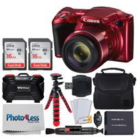 Canon PowerShot SX420 20 MP Digital Camera (Red) + 32GB SDHC Memory Card + Deluxe Carrying Case + Extra Battery + Vivitar Card Case + Flexible Tripod + Cleaning Cloth + Complete Accessories Bundle