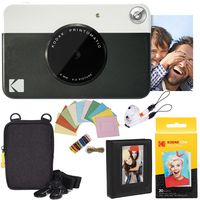 Kodak Printomatic Instant Camera (Black) Deluxe Bundle + Zink Paper (20 Sheets) + Deluxe Case + Photo Album + Hanging Frames + Comfortable Neck Strap