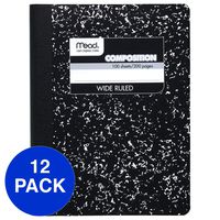 Mead Composition Notebooks, Comp Books, Wide Ruled Paper, 100 Sheets, 9-3/4 inches x 7-1/2 inches, Classic Black Marble, 12 Pack (72936)