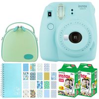 Fujifilm instax Mini 9 Instant Film Camera (Ice Blue) + Fujifilm Instax Mini Twin Pack Instant (40 Shots) + Round Case + Scrapbooking Album + 20 Sticker Frames for Fuji Intsax Prints Baby Boy Package