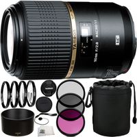 Tamron 90mm f/2.8 SP Di Macro 1:1 VC USD Lens for Canon 13PC Accessory Kit. Includes Manufacturer Accessories + 3PC Filter Kit (UV-CPL-FLD) + More - International Version (No Warranty)