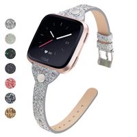 MEFEO Compatible for Fitbit Versa Bands, Bling Leather Slim Band Glitter Strap Wristband Replacment for Fitbit Versa/Versa 2/Versa Lite/Versa SE Women (Silver)