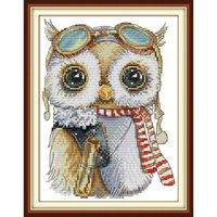 Maydear Cross Stitch Stamped Kits Full Range of Embroidery Starter Kits Beginners for DIY 11CT 3 Strands - Cute owl 9.4×13.0(inch)