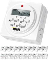iPower 7 Day Heavy Duty Digital Programmable Electric Timer, Indoor Dual Outlet Switch for Lights, Appliance, Pool Pump, 125VAC, 15A, 60 Hz, 1725W, ETL Listed, White, 20 Pack
