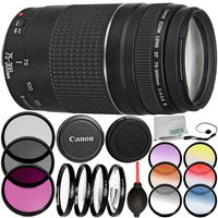 Canon EF 75-300mm f/4-5.6 III Lens - International Version (No Warranty) 9PC Accessory Bundle. Includes 3PC Filter Kit (UV-CPL-FLD) + 4PC Macro Filter Set (+1,+2,+4,+10) + More