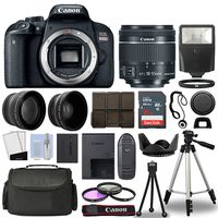 Canon 800D / Rebel T7i DSLR + 18-55mm is STM 3 Lens + 16GB Top Value Bundle - 2X Telephoto Lens + Wide Angle Lens + 3 Piece Filter Kit + Tripod + Lens Hood + Flash + More! - International Version