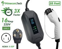 PRIMECOM Level 2 Electric Vehicle (EV) Charger (220V / 240Volt, 16Amp) Portable EVSE Smart Electric Car Charger, 30', 40', and 50 Feet Lengths (6-50P, 50 Feet)
