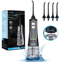 Portable Oral Irrigator with 4 Jet Tips, Rechargeable Dental Flosser pik with 3 Modes Anti Leakage Design,water jet teeth cleaner Ideal for Adults & Kids Use at Home and Travel (Black)