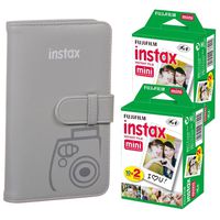Fujifilm instax Wallet Album (Smokey White) + Fujifilm Instax Mini Twin Pack Instant Film (40 Exposures) - Accessories for Fujifilm Mini 9