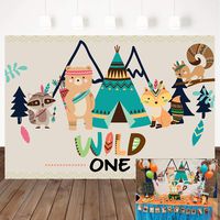 Mehofoto Wild One Birthday Backdrop Bohemian 1st Birthday Photography Backdrops 7x5ft Boho Tribal Dessert Table Banner Teepee and Animal Background