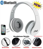 iTrak Wireless Bluetooth Headphone; Over Ear; Foldable; Noise Canceling; Audio Streaming & Call Microphone + USB Charging & Aux In Cable BTH024WMO (White)