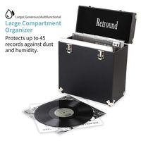 Retround Vintage Retro Vinyl leather Record Holder Case, LP Storage Carrying Case for 78 rpm, 45 rpm, 33 rpm Standard Size Vinyl Records Collections Storage Organizer Display Box-12 in Leather Black