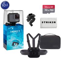 GoPro Hero 7 (Silver) Action Camera with GoPro Sports Kit Essential Bundle: Includes - Chesty, Handlebar/Seatpost/Pole Mount, Large + Small Rubber Insert, Vertical Mounting Buckle, and Compact