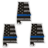 Distressed USA Flag Alabama Thin Blue Line State Vinyl Laptop Phone Sticker - 3 Pack