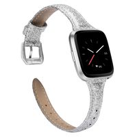 TOYOUTHS Leather Strap Compatible with Fitbit Versa/Versa 2 Bands for Women Men Slim Glitter Genuine Leather Wristbands Replacement for Versa Lite Edition/Versa SE Classic Accessorie Glitter Silver
