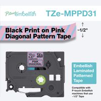 Brother P-Touch Embellish Print on Pink & Blue TZEMPPD31 Pattern Tape, Black on Pink Diagonal