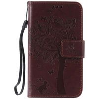 Samsung Galaxy Core LTE 4G SM-G386F/ Avant G386T Case, C-Super Mall Embossed Tree Cat Butterfly Pattern PU Leather Wallet Stand Flip Case for Samsung Galaxy Core LTE 4G SM-G386F/ Avant G386T(Brown)