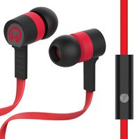 HyperGear Low Rider Wired Earphones with Microphone. Comfort-fit Ear Gels to Block out Noise and Seal in Sound. Hands-free Calls & Music (Red/Black)