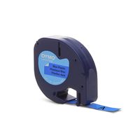 DYMO LetraTag Labeling Tape for LetraTag Label Makers, Black Print on Blue Plastic Tape, 1/2'' W x 13' L, 1 roll (91335)