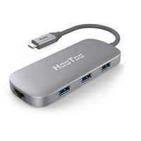 HooToo USB C Hub, USB C Adater with Ethernet Port, 4K HDMI, 100W Power Delivery, 3 USB 3.0 Ports for MacBook Pro & Google Chromebook & and More Type C Laptops (Space Grey)