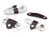 Pack & Smooch Cable Organizer Set Cable Management Ties 100% Vegetable Tanned Leather - Made in Germany Dark Brown