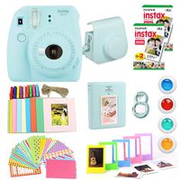 Fujifilm Instax Mini 9 Instant Camera(Certified Refurbished) + Fuji Instax Film (40 Sheets) + Carrying Case, Photo Album, Stickers, Close Up Lens + More (Ice Blue)