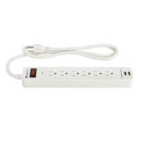 6-Outlet Grounded Surge Protector Power Strip with 2 USB Charging Ports, 1050 Joules, 4 Foot Power Cord Extension, Wall Mountable, UL Listed, Ideal for Home or Office, White, (1 Pack)