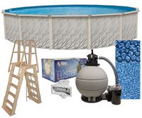 Lake Effect Meadows 27' Round Above Ground Swimming Pool Complete Bundle Kit | 52" Height | Boulder Swirl Pattern Overlap Pool Liner | A Frame Ladder System | Filter Tank | 1 HP Pump | Skimmer