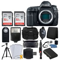 Canon EOS 5D Mark IV DSLR Camera Body + SanDisk 64GB Memory Card + Extra Battery + Wireless Remote + Large Gadget Bag + Slave Flash + Heavy Duty Tripod + Hand Grip + Lens Band + Card Reader - Bundle
