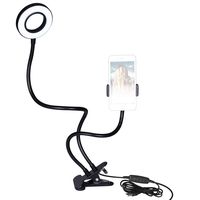 Phone Holder with 4.8" Selfie Ring Light: Honsky Dimmable [3-Light Mode] [10-Level Brightness] Gooseneck Cellphone Stand, Lazy Mount, for Live Stream, Vlogging, Makeup, Video, YouTube, Black